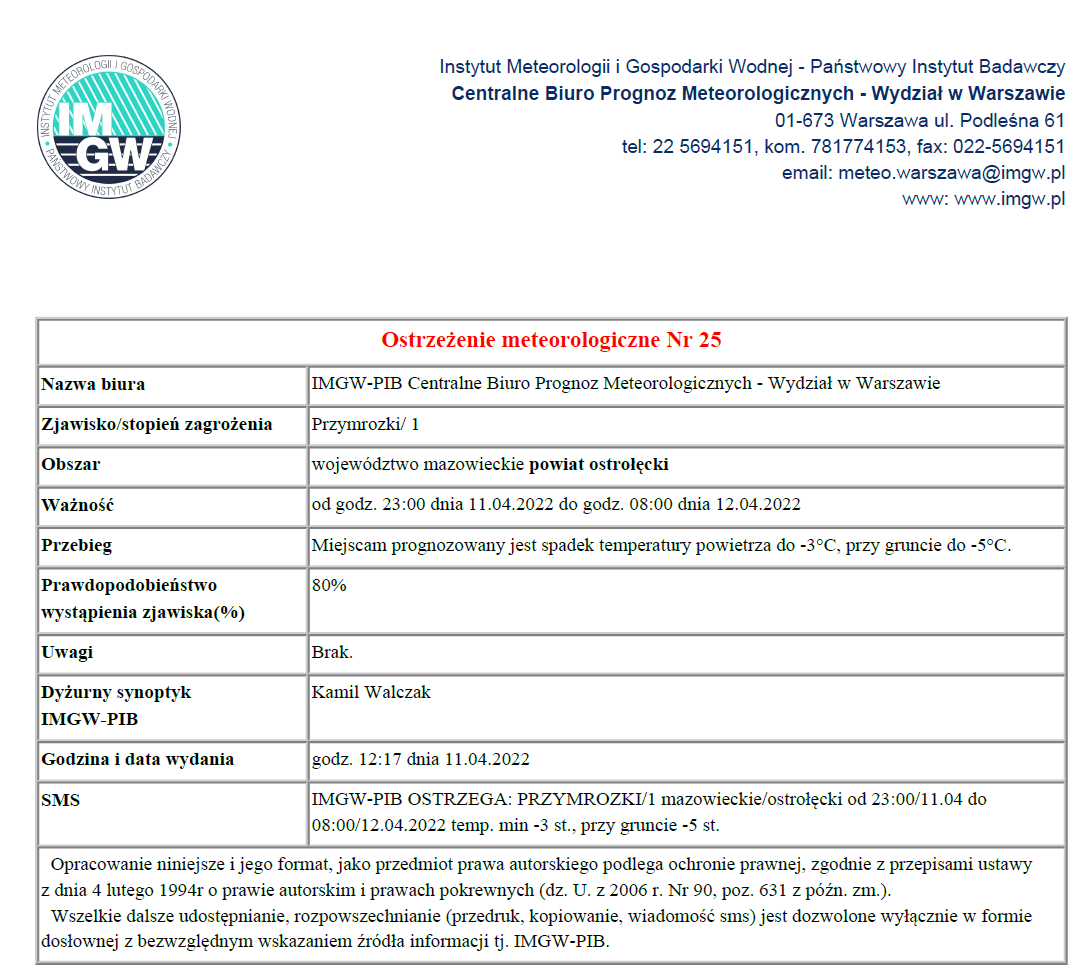 ostrzeżenie meteorologiczne