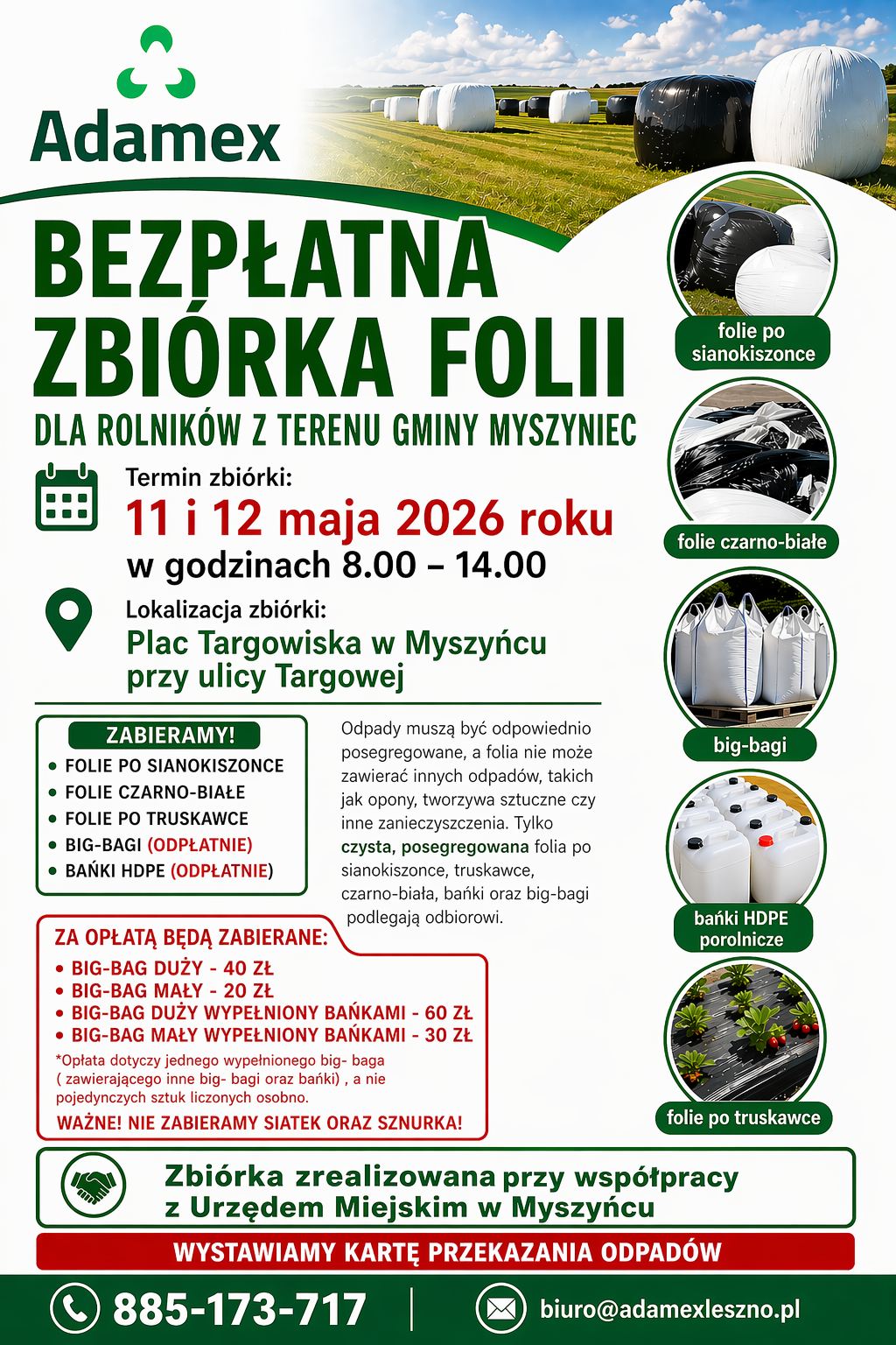 Plakat w sprawie odbioru folii