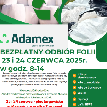 BEZPŁATNY ODBIÓR FOLII ROLNICZYCH I INNYCH ODPADÓW POCHODZĄCYCH Z DZIAŁALNOŚCI ROLNICZEJ