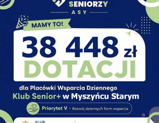 Wsparcie finansowe w wysokości 38 448,00 zł na utworzenie Klubu „Aktywny Senior” w ramach Programu wieloletniego na rzecz Osób Starszych „Aktywni Seniorzy - ASY” Edycja 2026.