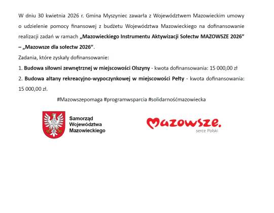 Podpisanie umów na zadania realizowane wramach aktywizacji Sołectw MAZOWSZE 2026” – „Mazowsze dla sołectw 2026”